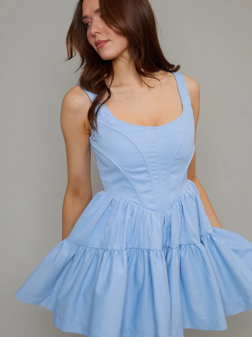 Rare London Baby Blue Corset Tiered Mini Dress